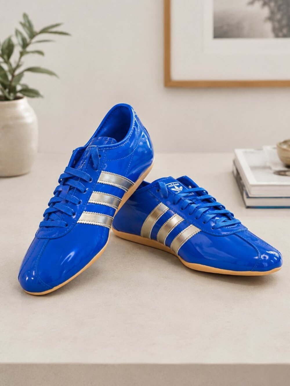 Adidas Tokyo Patent Leather Blue Silver Sneakers Women’s Size 8.5 NWT